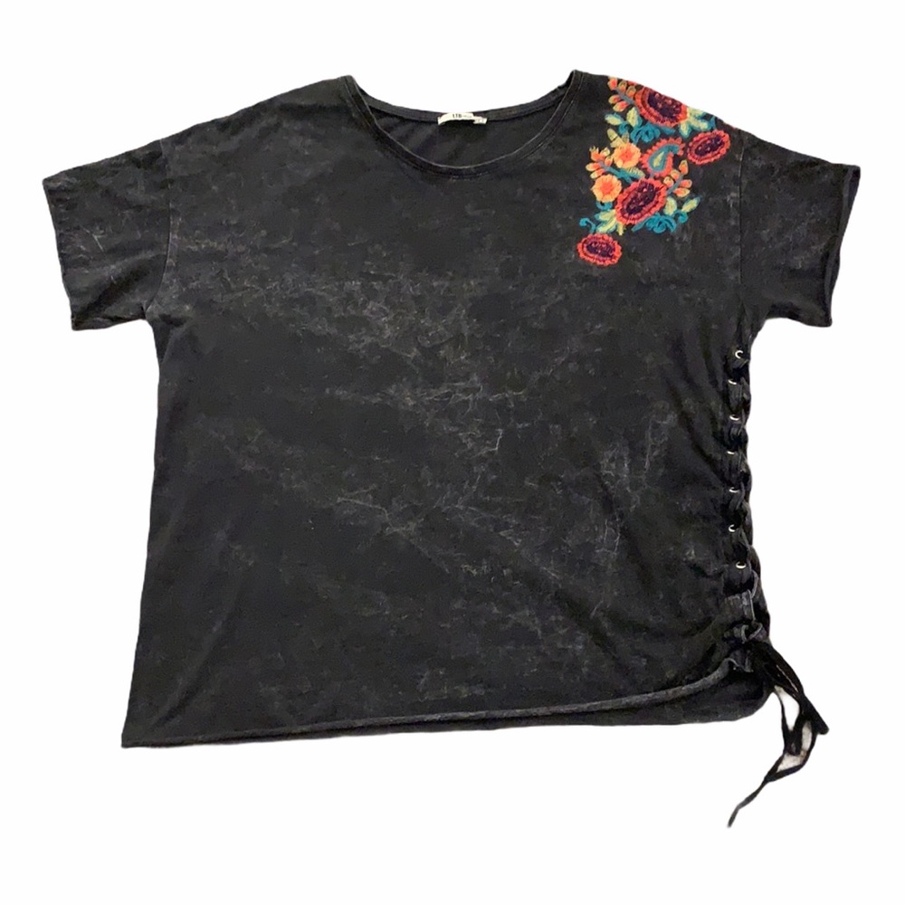 LTB Charcoal Black Embroidered Tie Dye T-Shirt